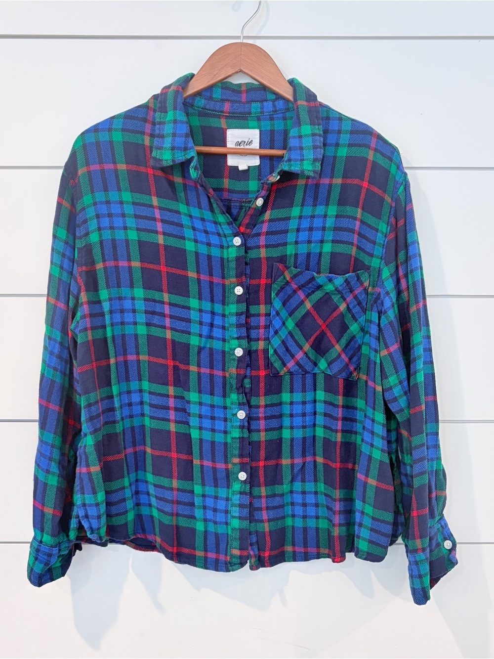 Aerie Plaid Flannel Button Shirt Grunge Lumberjack Cozycore Oversized L Fall